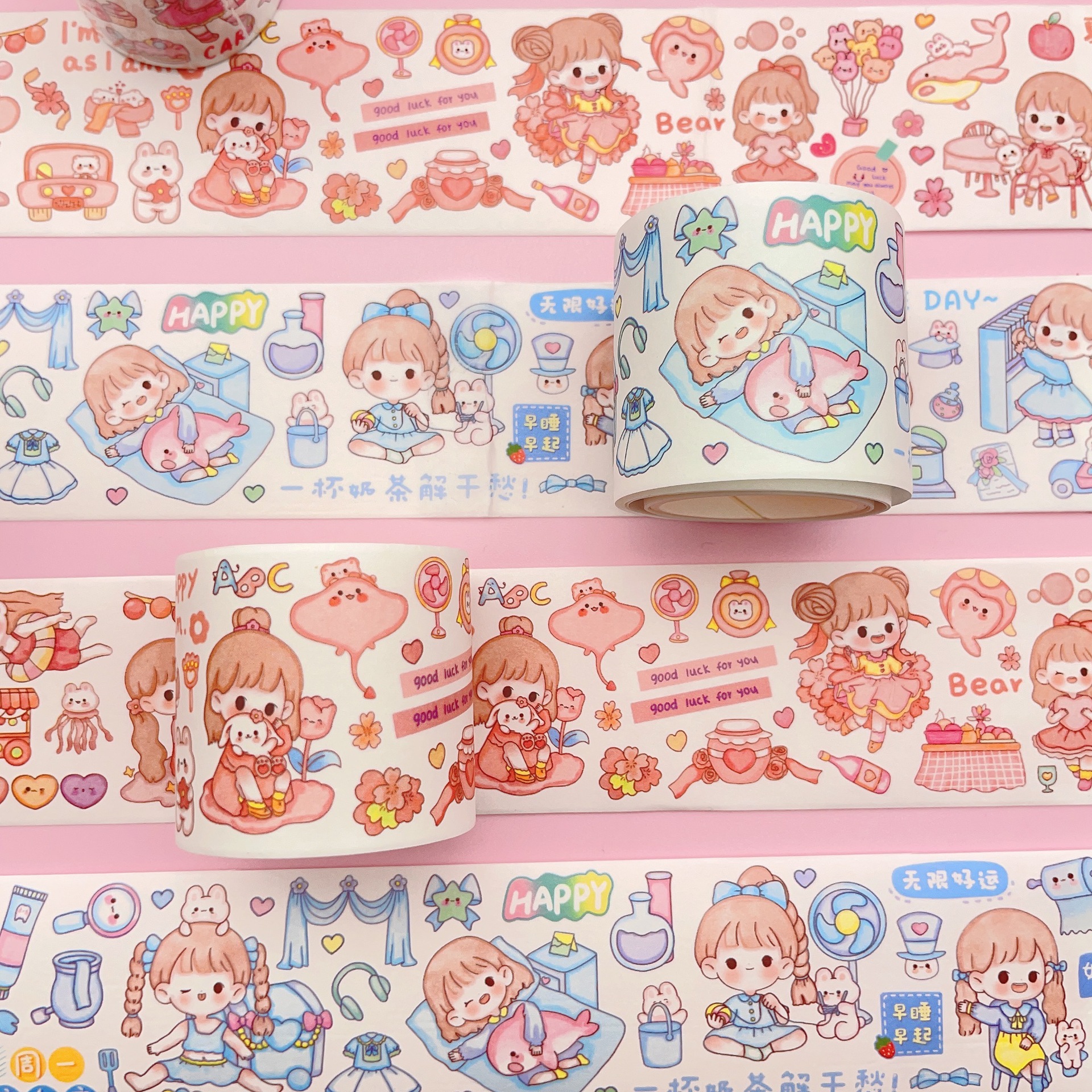 厂家直销卡通人物可爱少女手账素材贴纸ins日记装饰和纸胶带批发详情3