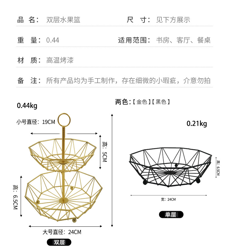 铁艺水果篮创意家用糖果水果盘北欧三层简约跨境格调干果盘批发详情14