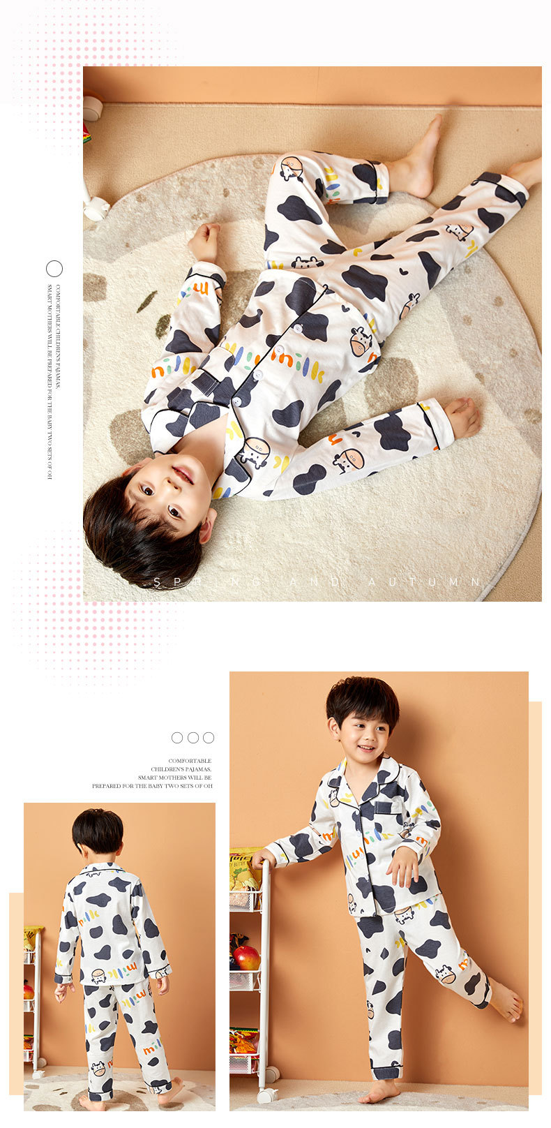 儿童睡衣女孩针织棉春秋冬开衫翻领长袖外贸男工厂宝宝家居服套装详情8