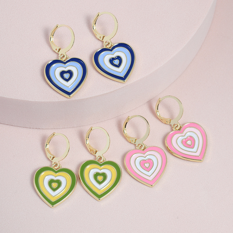 Japanese and Korean niche design sense simple oil-dripping heart-shaped earrings sweet, cute and playful graffiti color-blocking alloy earrings pic 9