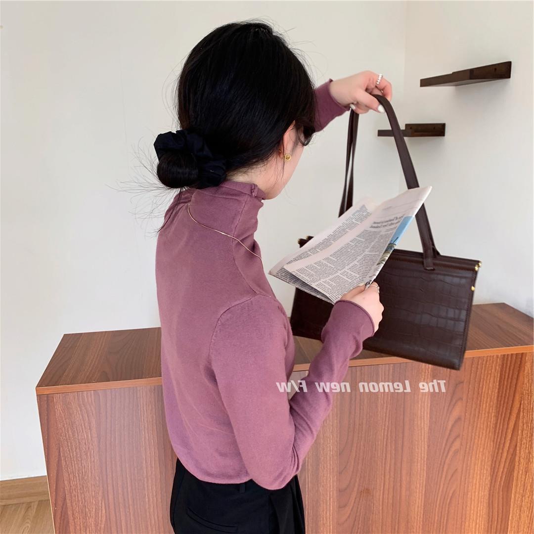 秋冬新款女装高领卷边打底衫糖果色修身保暖基础款仿羊绒衫毛衣女详情64