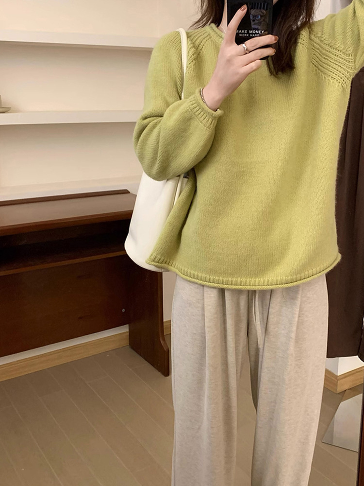 Korean-style puffed solid color pullover sweater for women, gentle and loose knitted top, versatile, laid-back style, fashionable and soft sweater pic 10