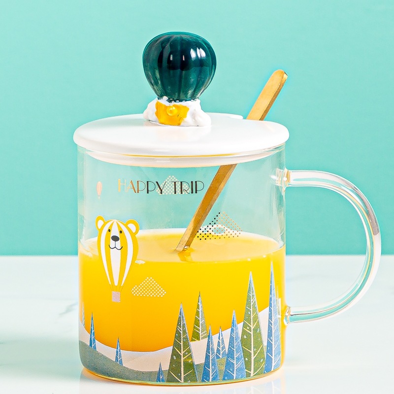 手绘卡通气球城堡玻璃杯创意情侣马克杯男女生水杯礼品早餐咖啡杯详情8