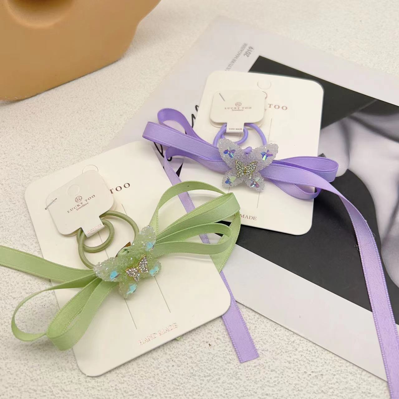 发绳LT10448韩版手工绑带蝴蝶结砂糖蝴蝶儿童发饰发绳详情2