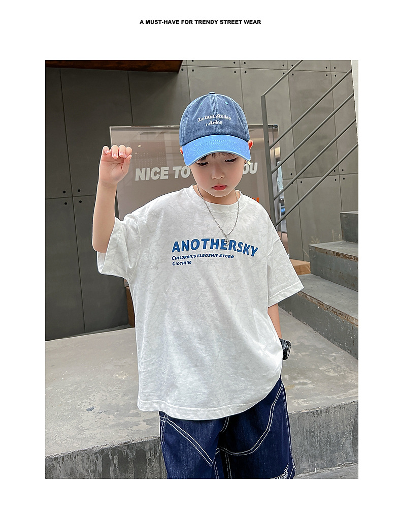 男大童夏装白色字母短袖T恤2025新款儿童装体恤夏季宽松纯棉上衣详情2