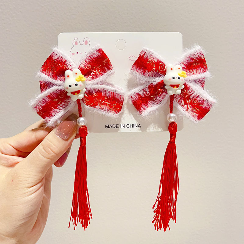 儿童红色貂绒发夹喜庆新年古风发饰女童宝宝春节汉服发卡少女头饰详情63