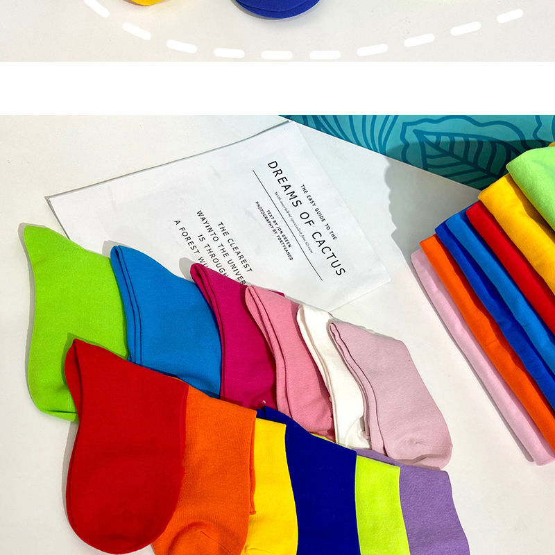 纯色袜子学院风闺班服色针织中筒袜女果色堆堆袜百搭彩色长袜潮详情11