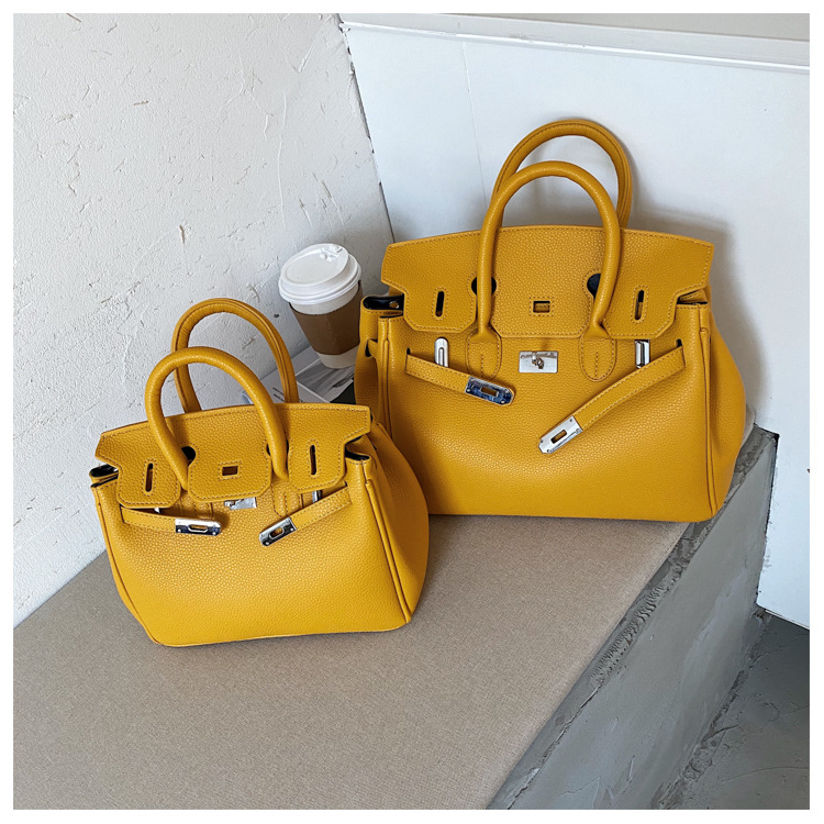 Lychee pattern platinum bag 2021 new style Kelly bag for brides, wedding bags and women, large capacity hand-held bag, shoulder crossbody, soft surface pic 42