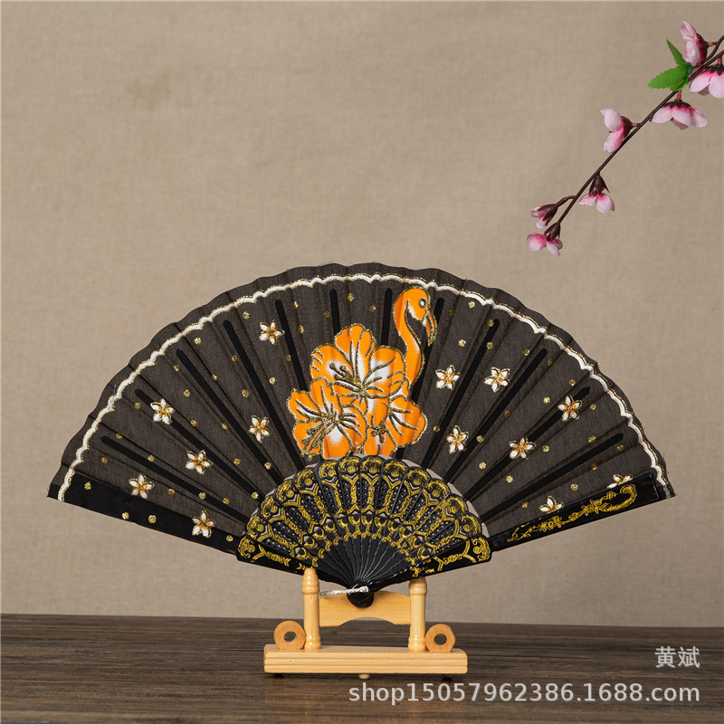 塑料PS旅游纪念品折扇舞蹈扇塑料扇子烫金丹顶鹤扇定制广告扇详情5