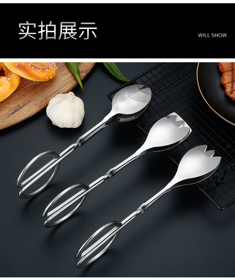 Stainless steel thickened kitchen steak tongs, hotel restaurant buffet tongs, barbecue tongs, salad tongs, food tongs pic 12