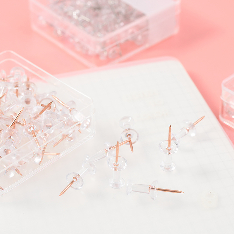 Cross-border supply of rose gold electroplated transparent thumbtacks, large and small long-tail clips, paperclip four-compartment boxes, creative office sets pic 6