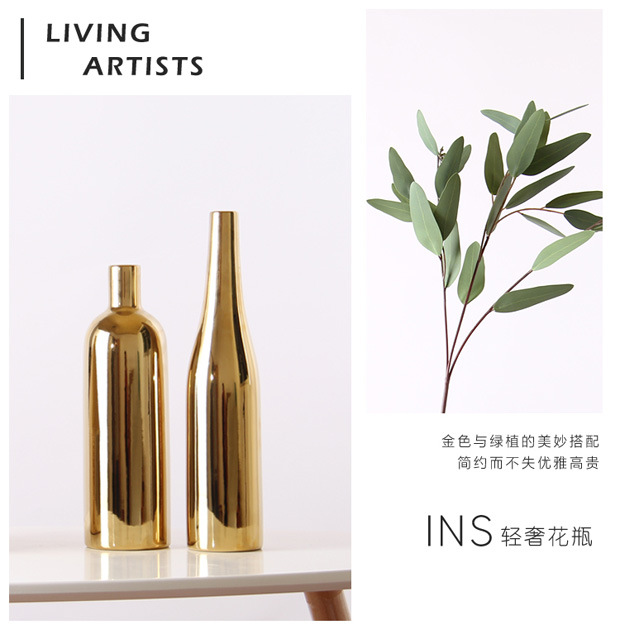 中国义乌小商品城北欧风陶瓷金色花瓶电镀工艺品装饰摆件三件套软装家居装饰详情10