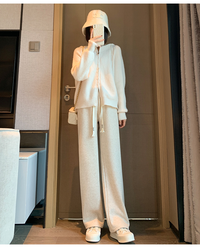羊绒阔腿裤女秋冬2022年新款高腰垂感宽松休闲显瘦加绒针织直筒裤详情14