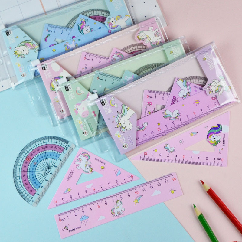 Ruler set, Unicorn cartoon student ruler set, 15cm straight ruler, set of set, protractor, 4-piece custom ruler pic 11