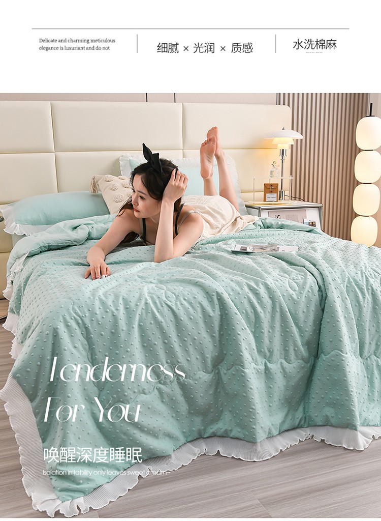 新款A类母婴级原棉华夫格夏被四件套凉豆豆空调被三件套直播爆款详情3