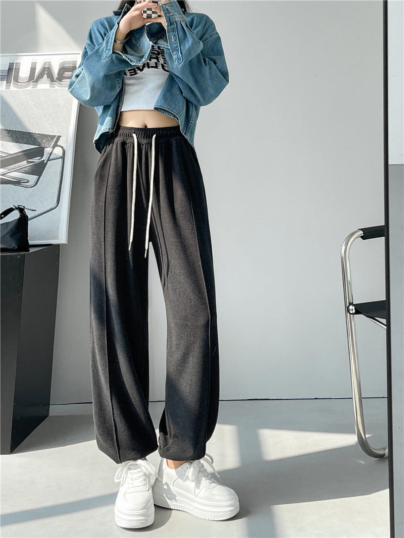 (Glutinous rice wide-leg pants) High-waisted, sagging, straight-leg wide-leg floor-length pants with a design sense, grey casual pants, trendy ins pic 22