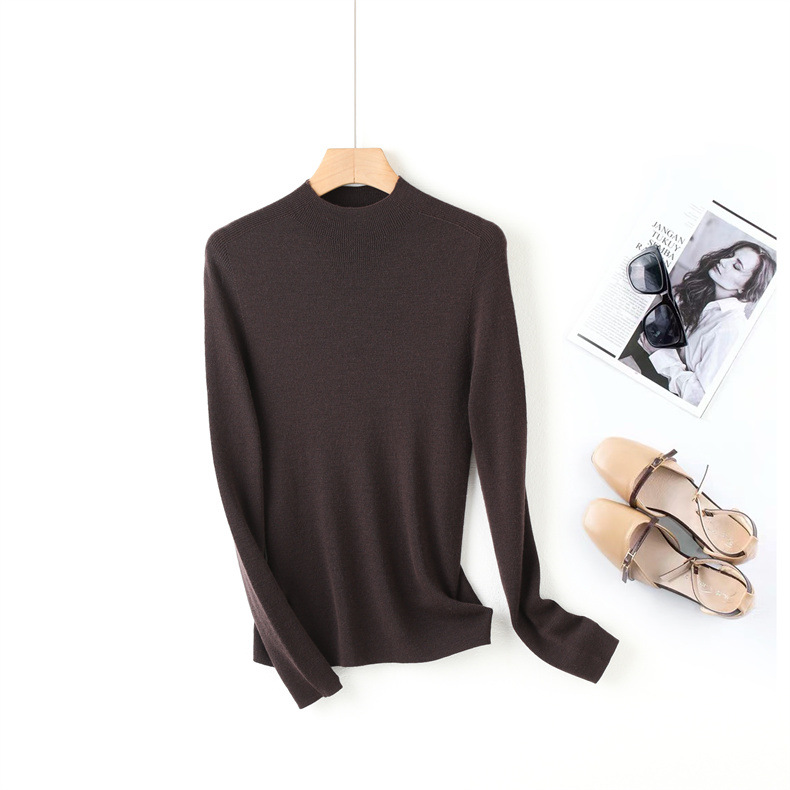 Fine-spun, machine-washable wool 100 knitted sweater design, semi-high collar, slimming, solid color autumn new wool sweater top pic 20