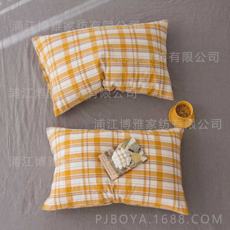 Boya high-quality modern simple grid plain washed cotton pillowcases, pure cotton single and double person pillowcases wholesale pic 8