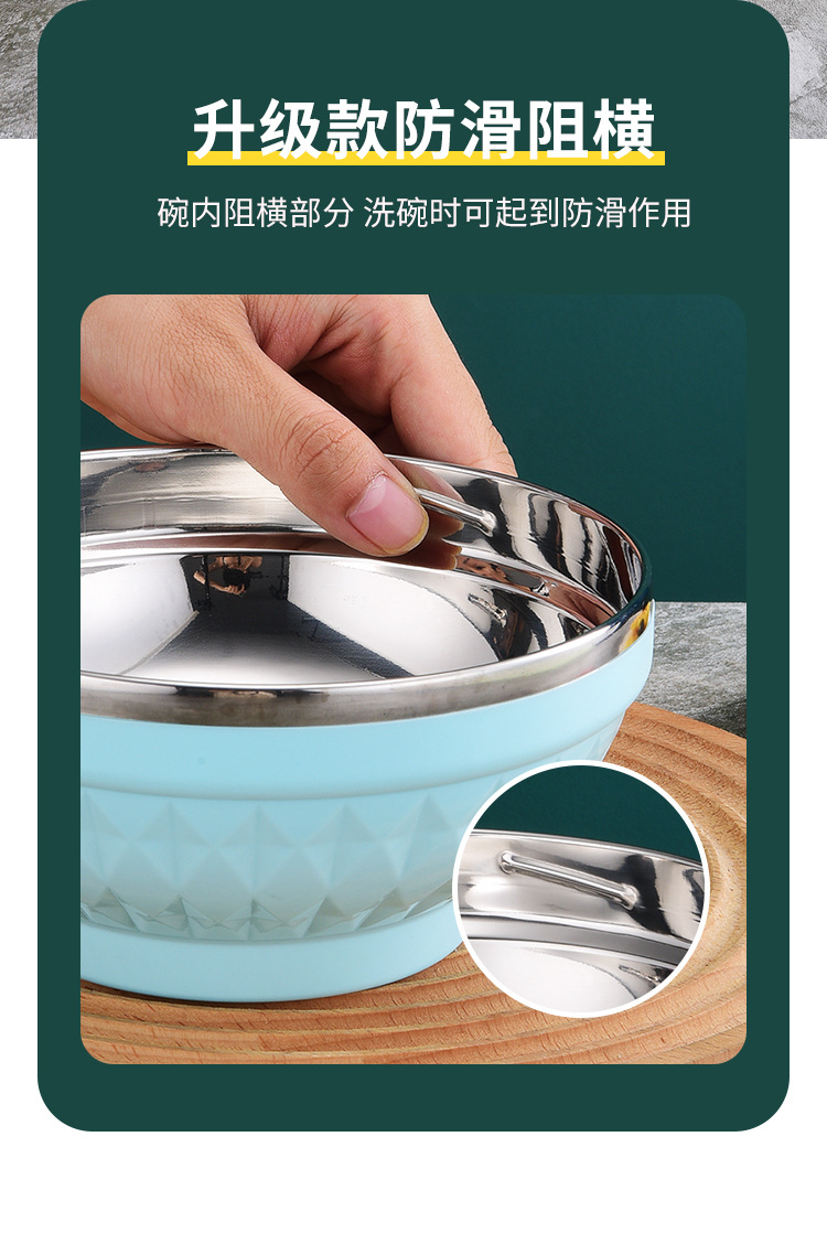 Large-capacity 304 stainless steel bowl, student Nordic colorful bowl, double-layer heat-insulating soup bowl, household cafeteria rice bowl and soup basin pic 14