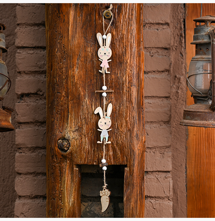 Haobei Easter Decorative Items, Easter wooden Double Rabbit Pendants, wooden Easter Egg pendants, hanging ornaments, wholesale pic 10