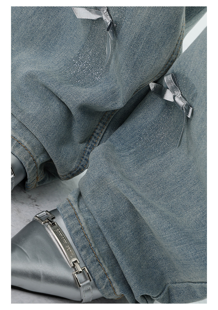 Large-sized retro three-dimensional bow ripped jeans for women with a summer design sense, high-waisted straight-leg loose wide-leg pants pic 26