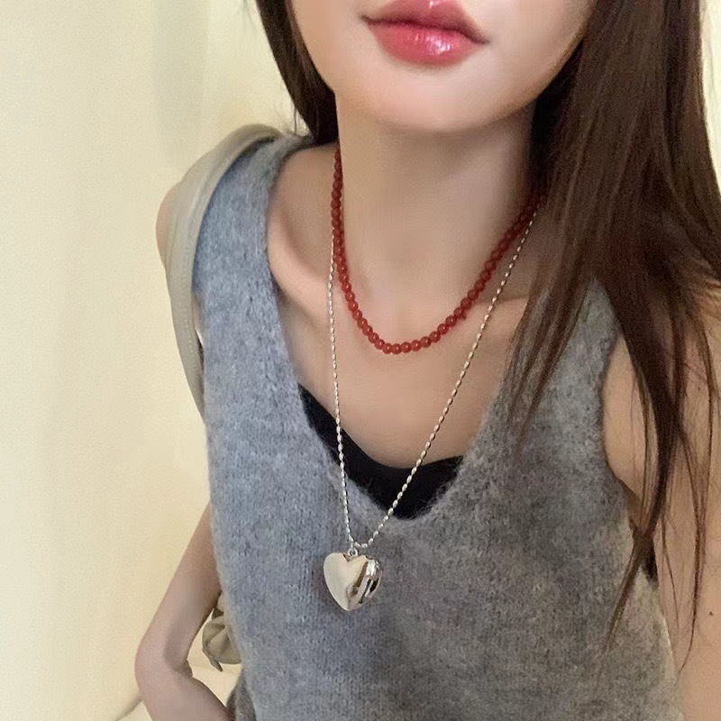 向日葵欧尼fever同款银色爱心项链女新款夏长款吊坠配饰高级配饰详情3