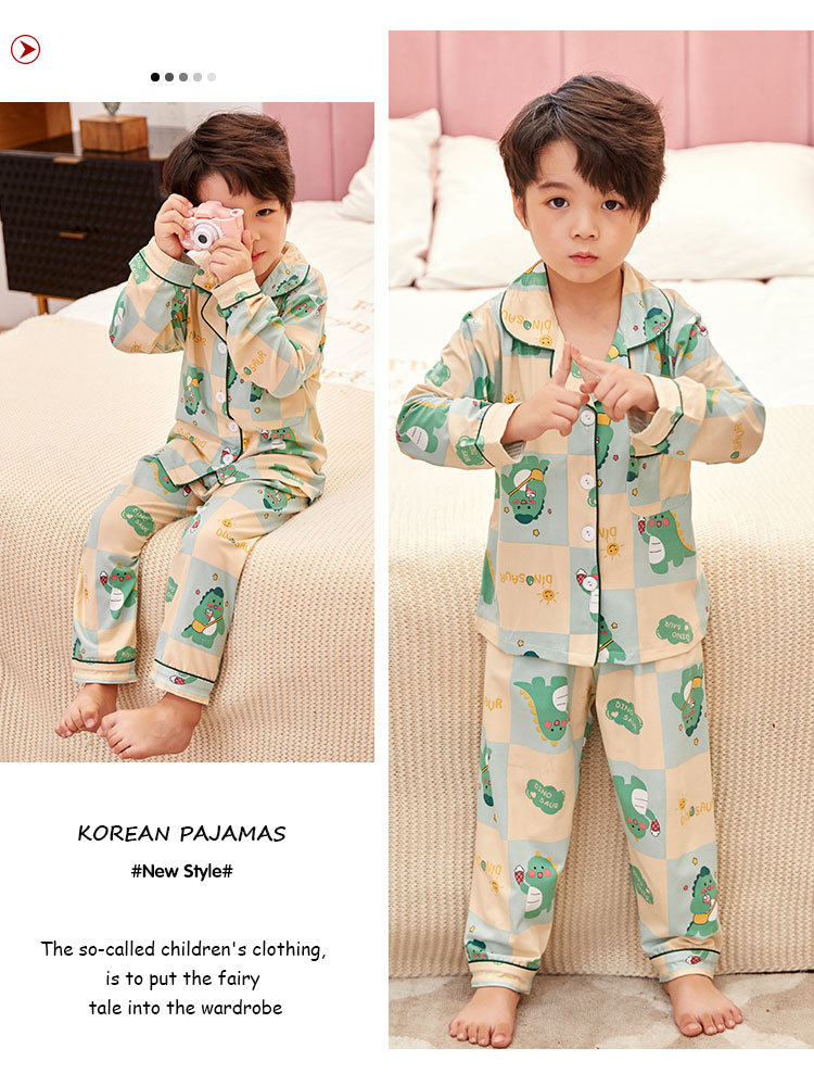 儿童睡衣女孩春夏长袖翻领牛奶丝套装开衫宝宝卡通外贸男童家居服详情20