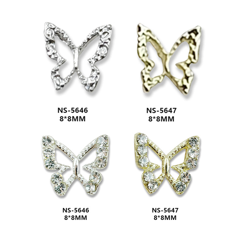 A new type of popular hollowed-out three-dimensional butterfly nail alloy accessory, mini micro-inlaid metal nail accessory, nail diamond pic 6