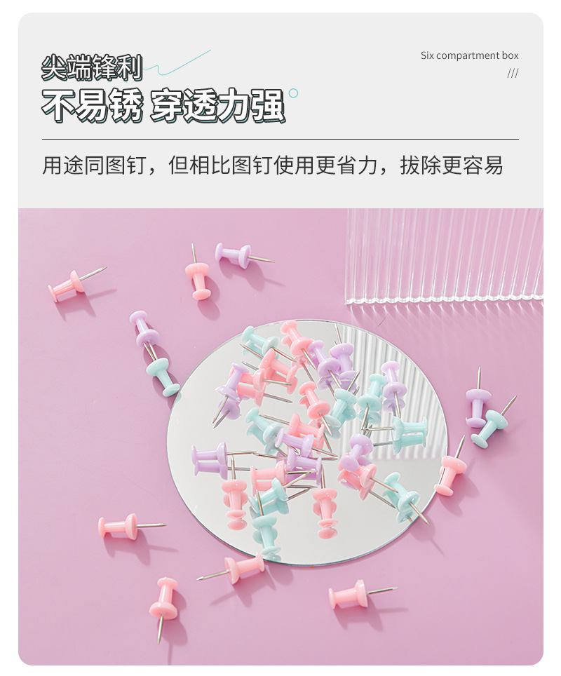 Macaron-colored paper clip and rubber band office set, 6-compartment bucket, drawing pin, long tail clip, multi-specification storage set pic 10