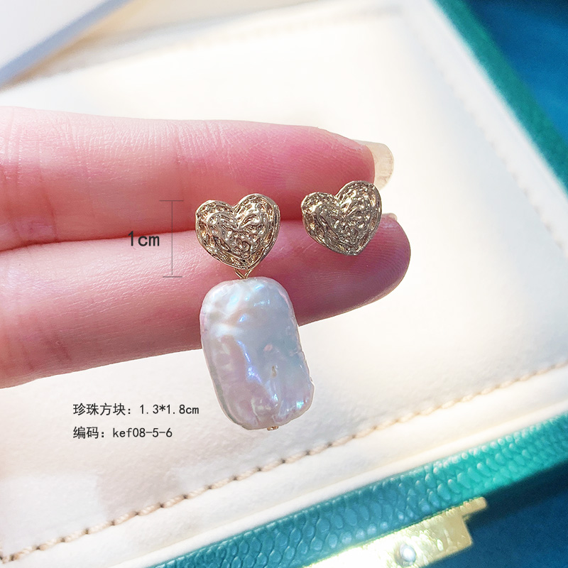 铜镀真金14k包金不规则敲打面耳钉耳针配饰巴洛克淡水珠异性耳钉详情6