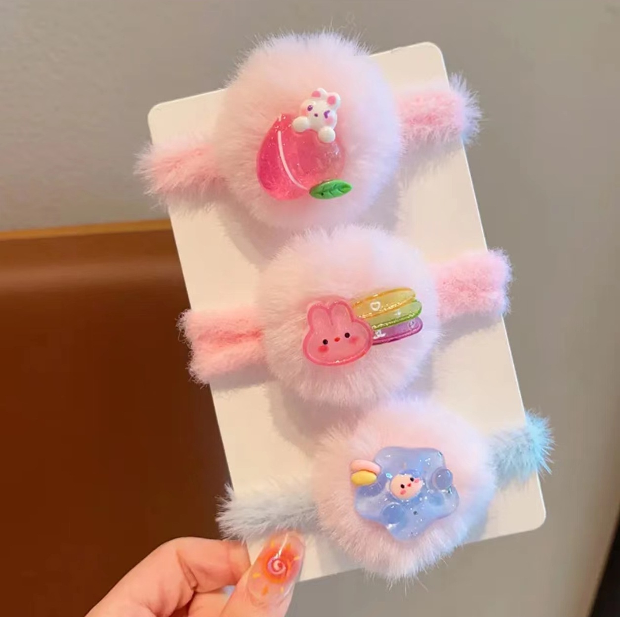 儿童毛绒皮筋女童彩色毛球卡通高弹力发圈小女孩不伤发扎丸子头绳详情18