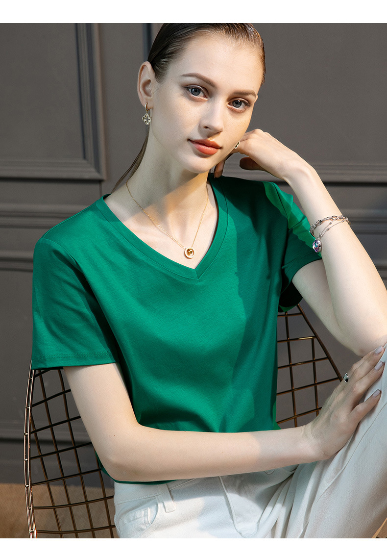 High-count 80-count double-sided mercerized cotton short-sleeved white T-shirt for women in summer, loose round-neck V-neck, versatile T-shirt, 1688 pic 30