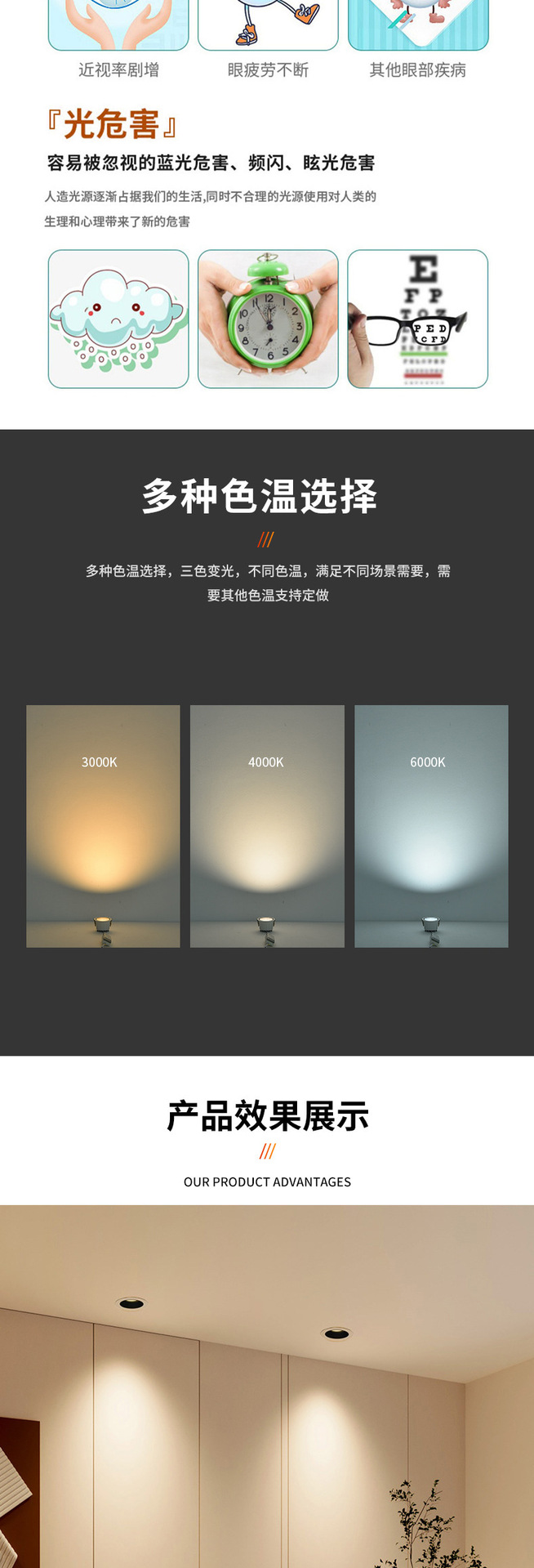 Full-spectrum downlight, embedded, ultra-thin household anti-glare, eye-protecting, anti-blue light ceiling light, wall-washing light, no main light, Zhongshan pic 5