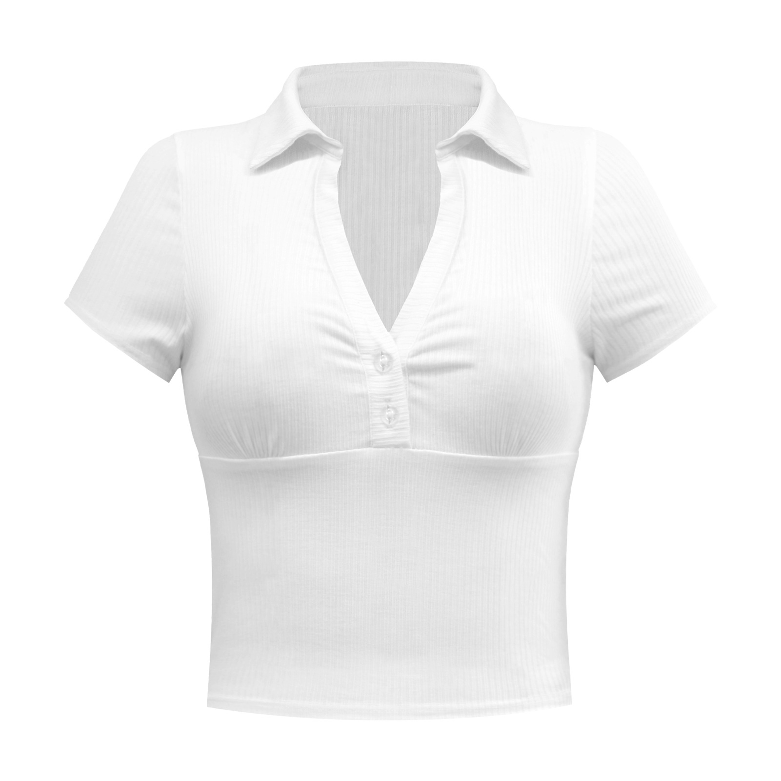 Moda europea y americana verano mujer retro chic recorte de la cintura sudadera corte corto polo manga corta casual camiseta top pic 20