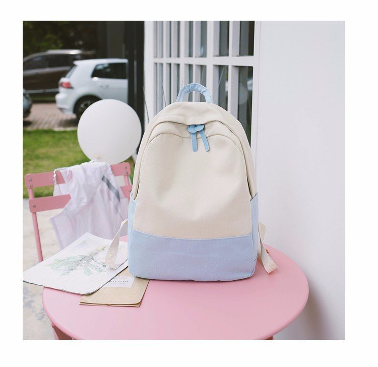 Factory wholesale of college-style, fresh, artistic, simple and versatile canvas backpacks, color-matched schoolbags for middle school best friends pic 36