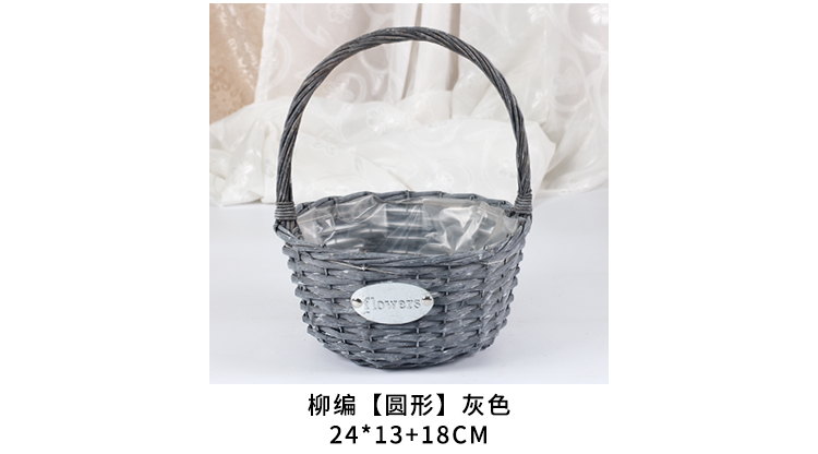 手提花篮藤编草编柳编手工编织插花小玫瑰鲜花干花花童婚礼婚庆详情11