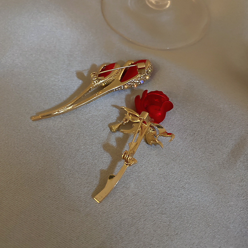 欧美镶钻玫瑰花郁金香胸针简约气质优雅胸花时尚设计感衣服配饰品详情11