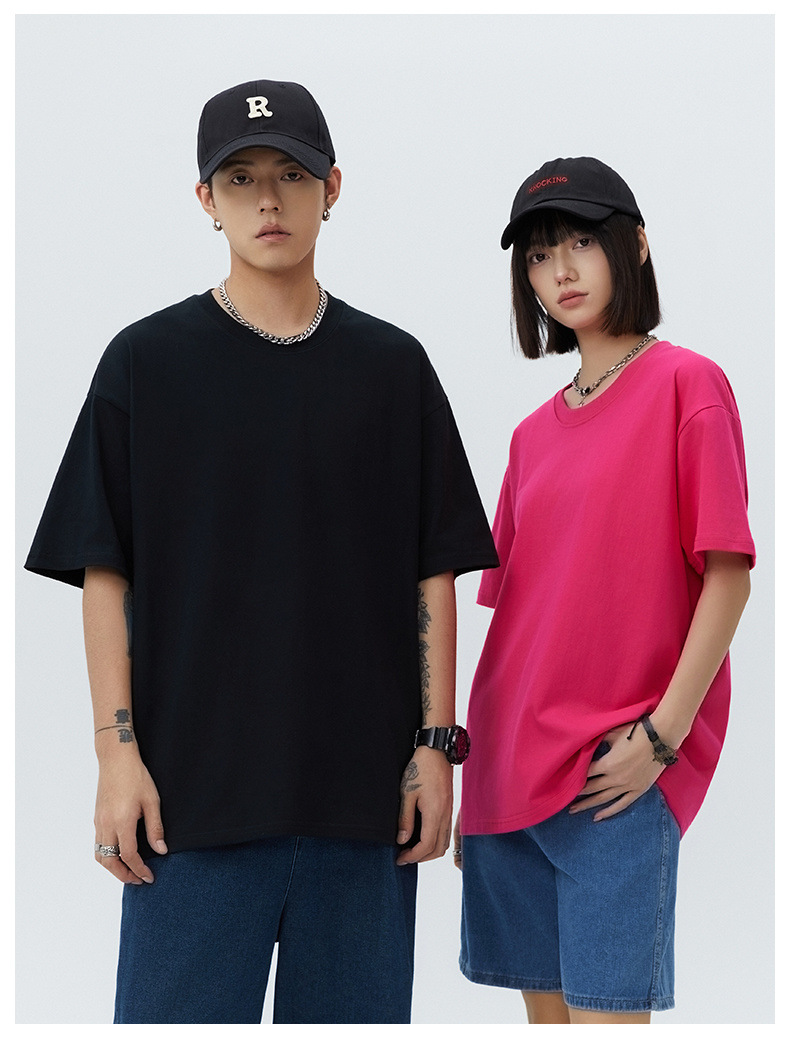 2024夏季纯色新款男士短袖T恤宽松落肩大码潮流情侣半袖港风体恤详情25