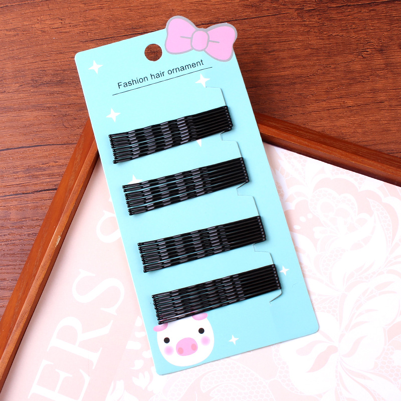 韩国精致新款发饰黑色简约碎发夹百搭波浪一字夹套装刘海边夹批发详情9