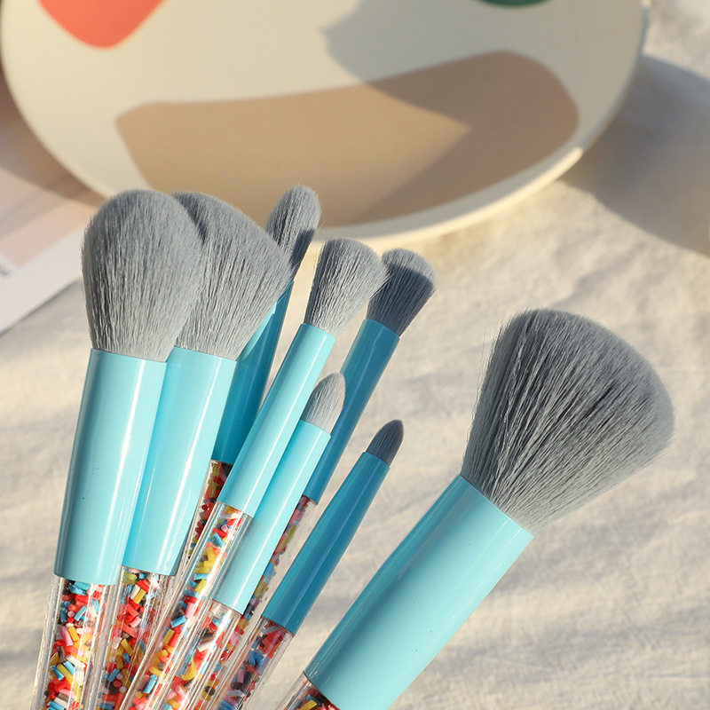 A set of 8 candy-colored makeup brushes, transparent plastic-handled eyeshadow brushes and honey powder brushes with high appearance standards and fashion pic 14