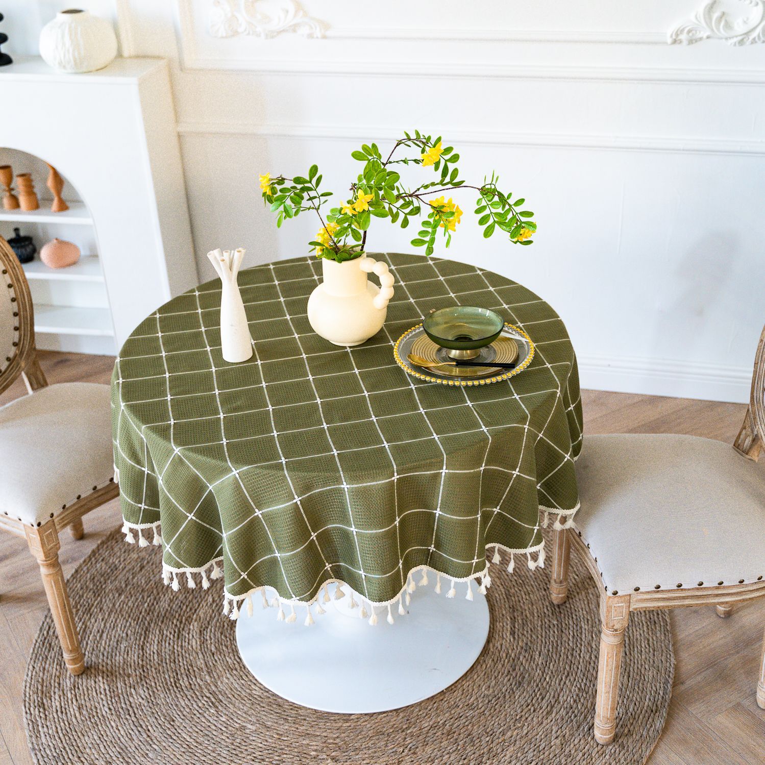 Cross-border TEMU Xiyin round table cloth, Japanese cream white tassel tablecloth, table cloth, cover cloth, Amazon factory wholesale pic 43