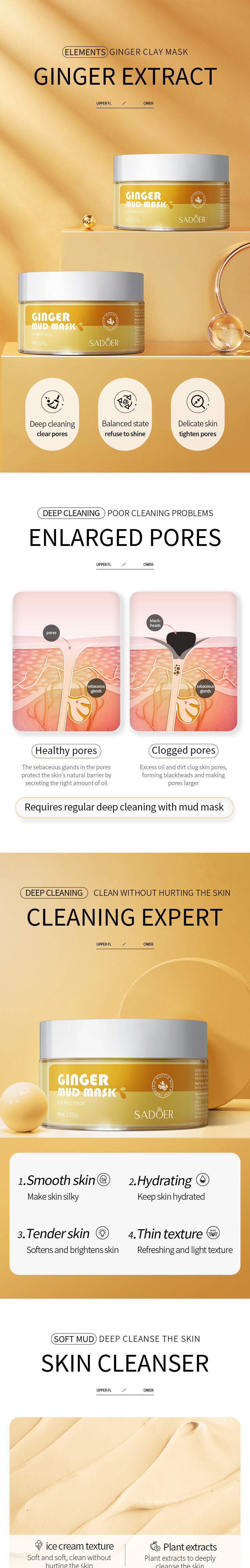 All-english SADOER Cleansing Mask 100g Cranberry, ginger and green tea application type cross-border export wholesale pic 5