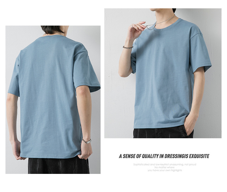 短袖t恤男潮牌夏季纯棉男士圆领半袖宽松打底衫男纯色基础款体恤详情28