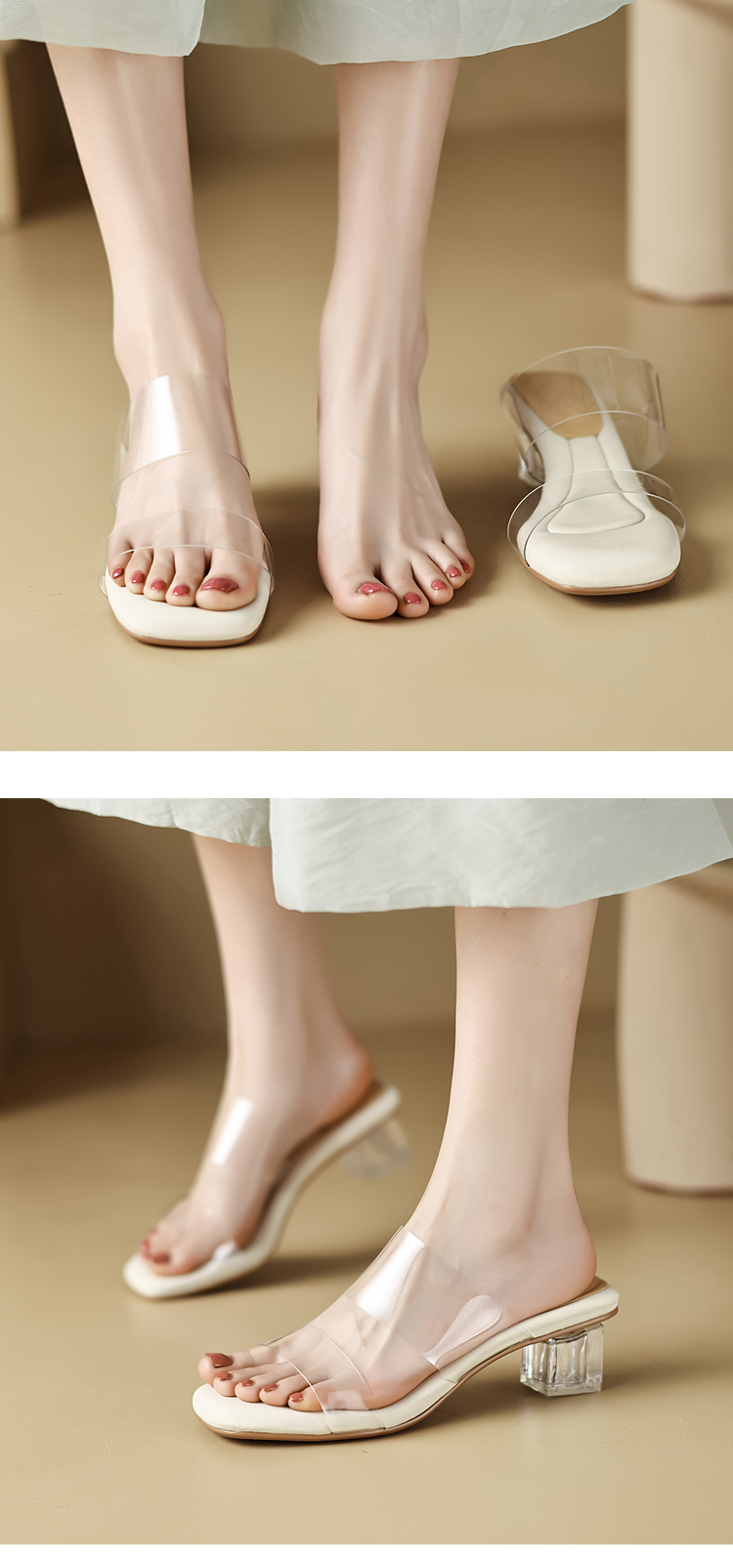 踩屎感~ 透明凉鞋女2024年夏季新款高跟鞋粗跟露趾水晶跟凉拖外穿详情7