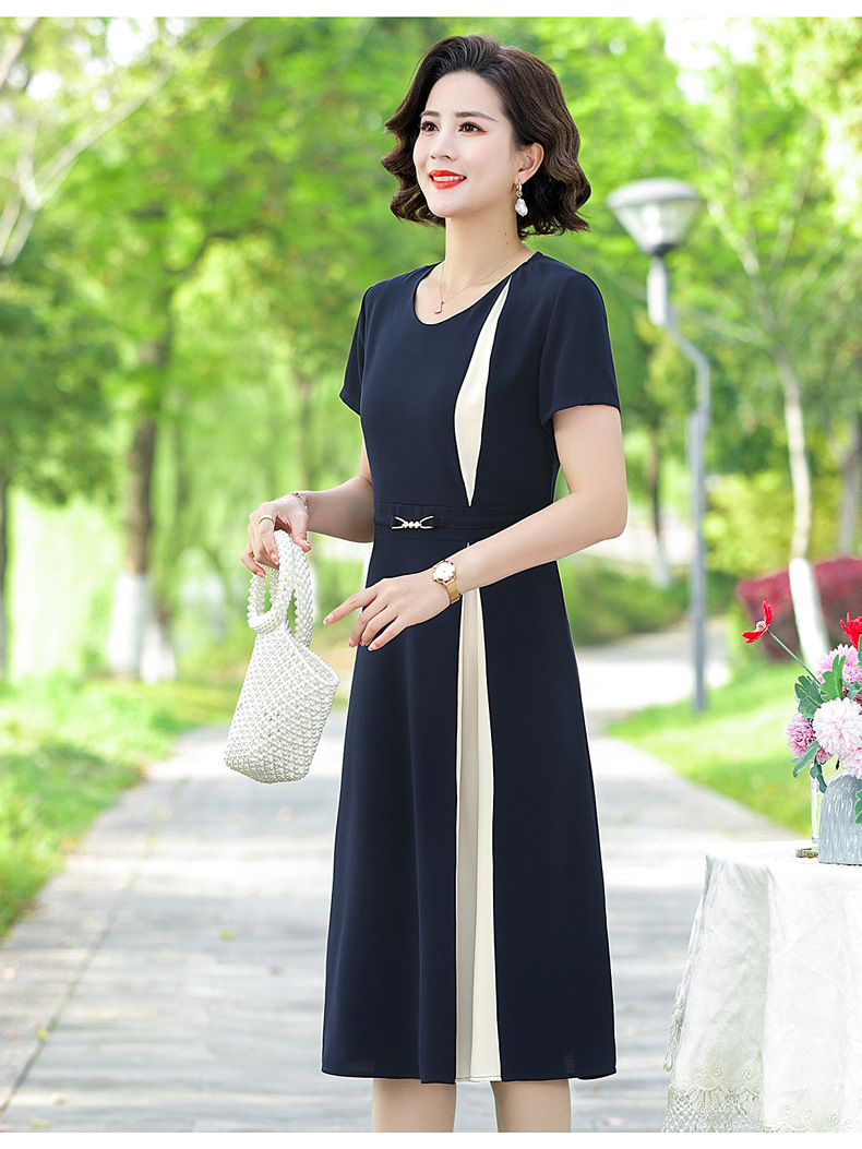 妈妈装夏季连衣裙40岁50中老年短袖女洋气裙子修身中年人薄款长裙详情26
