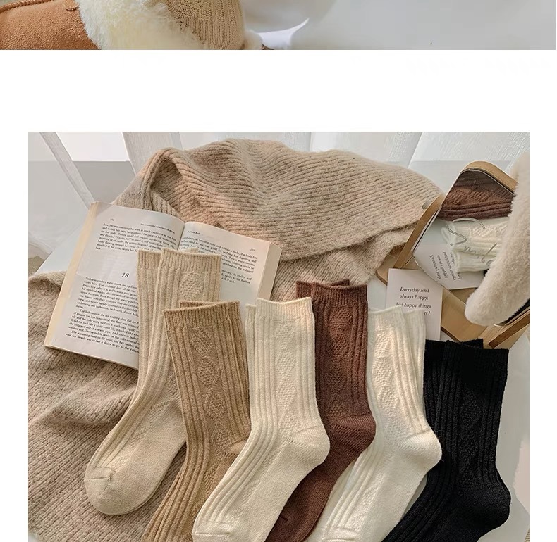 羊毛袜子女秋冬保暖加厚中筒袜日系奶咖长筒袜发热月子堆堆袜批发详情17