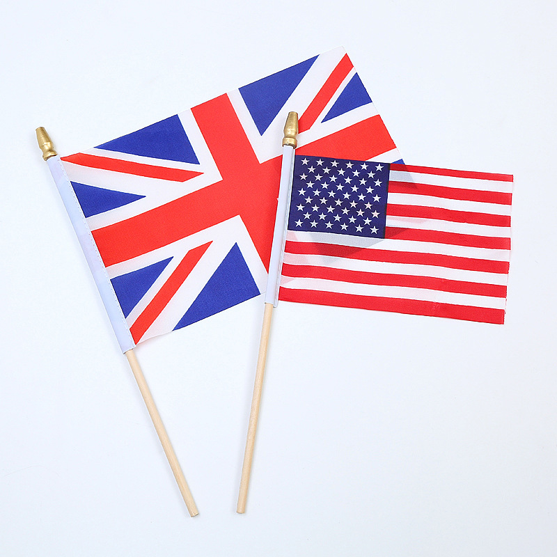Cross-border Amazon 4* 6-inch American flag, 10*15cm American hand-waved flag, Independence Day flag with 25 cm wooden pole and golden gun tip, factory direct sales pic 3