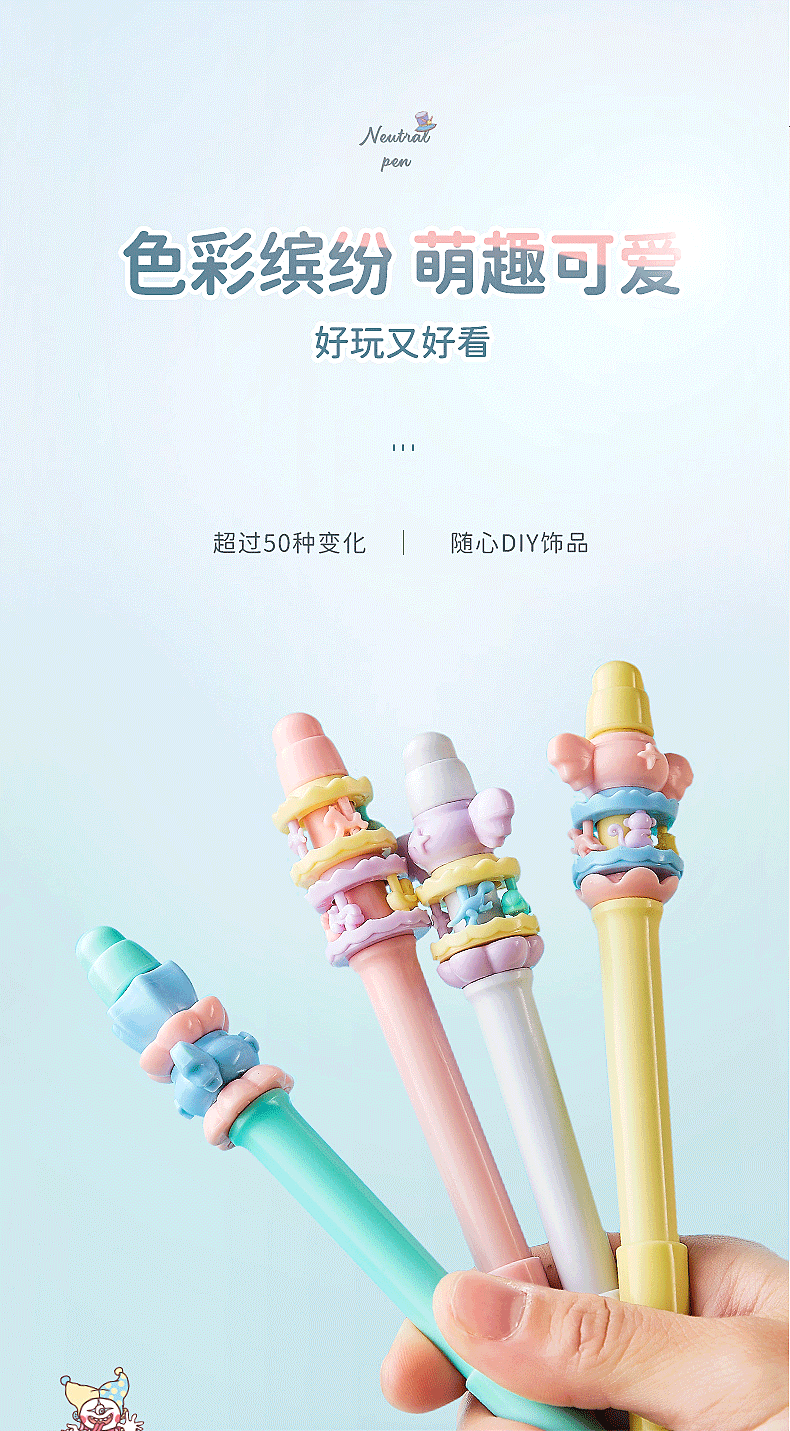 儿童减压转转笔盲盒中性笔创意旋转卡通可爱少女心造型学生解压笔详情3