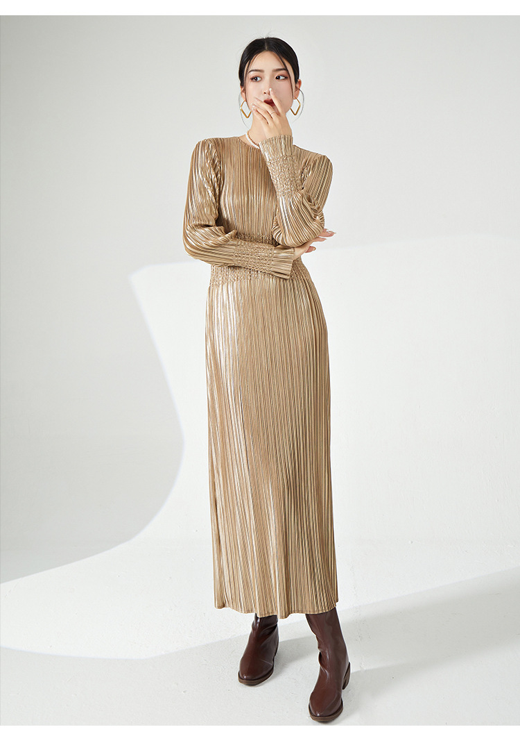 高档礼服三宅时尚连衣裙热卖新款法式收腰高弹褶皱气质优雅长裙子详情45