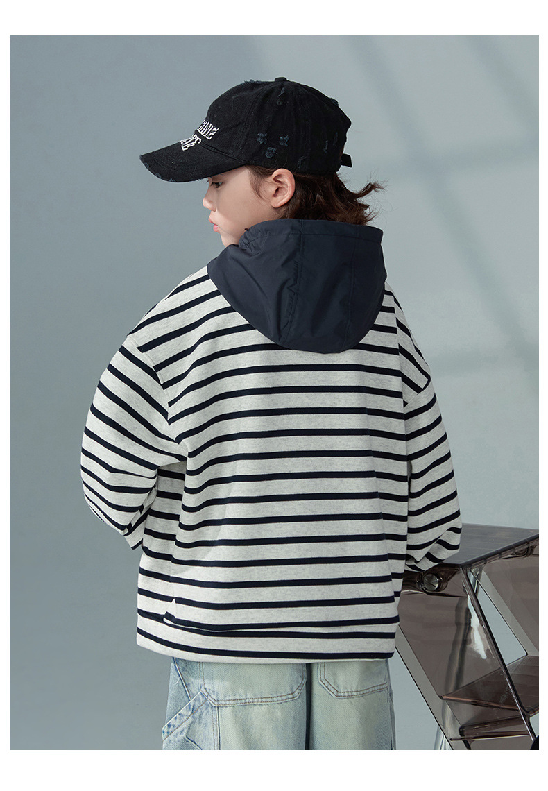 小瑜哥春季中大童儿童连帽春秋款条纹连帽卫衣详情21